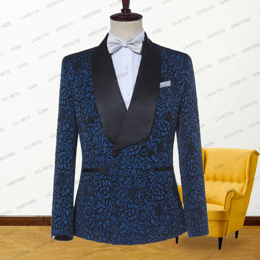 

Мужской свадебный костюм 2023, итальянский дизайн, синий жаккардовый черный атласный пиджак под смокинг на заказ, Блейзер, пальто
