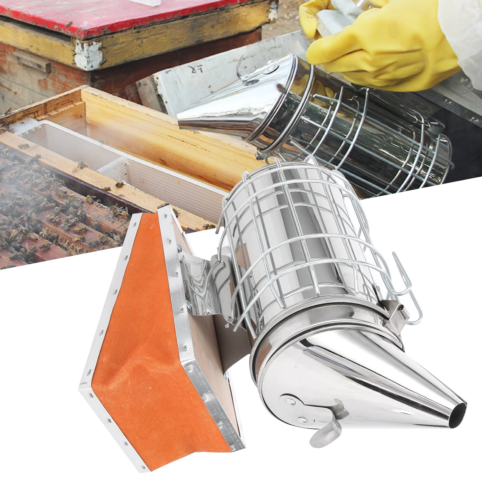 Beekeeping Smoker Cowhide Leather Stainless Steel with Protective Cover Bee Equipment