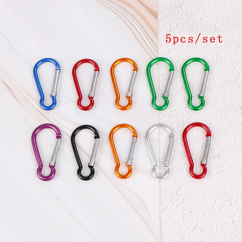 Camping Keyring Snap Hook Outdoor Travel Kit Aluminum Carabiner D-Ring Key Chain Clip 5pcs/lot