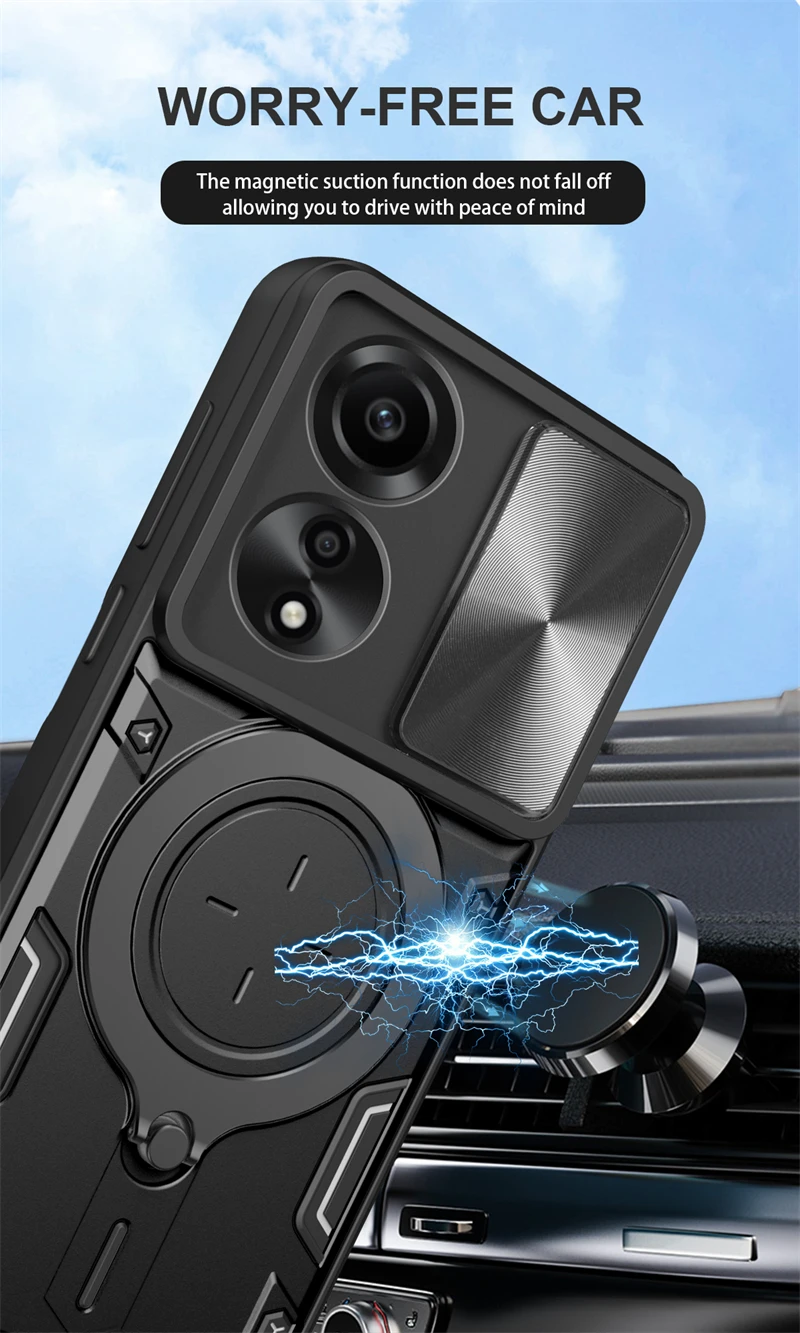 Motorola Moto G54 5G G84 G14 Case Shockproof Armor Slide Lens Protect Funda Metal Ring Holder Back Cover phone case leather phone case phone protector cover phone waterproof case camera protector case camera lens protector case camera lens case ipod cover case