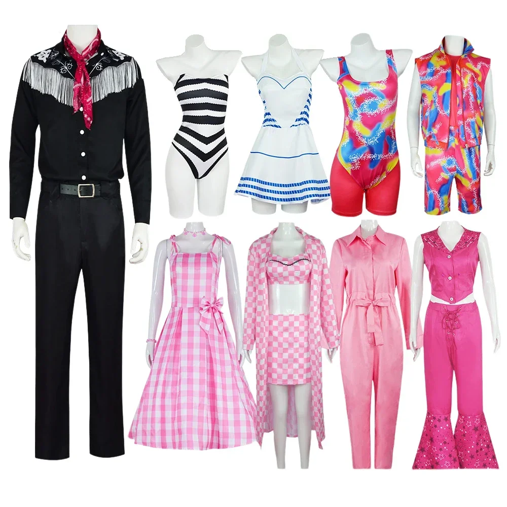 

2023 Movie Barbi Cosplay Costume for Women Margot Robbie Pink Dress Men Ken Ryan Gosling Clothes Girls Boys Halloween Outfit