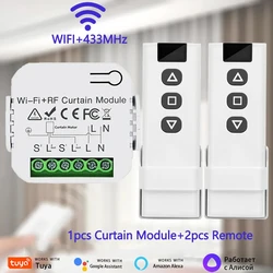 Smart WiFi Curtain Switch with RF Remote Control - App and Voice Command Enabled (1Curtain 2Controller)