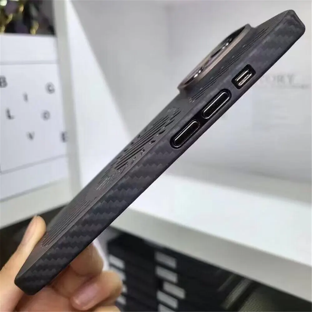 Genuine Carbon Fiber Case for iPhone 14 Pro Max 14Pro Ultra Thin Light Radiating Heat Dissipation Hollow Metal Ring Armor Cover