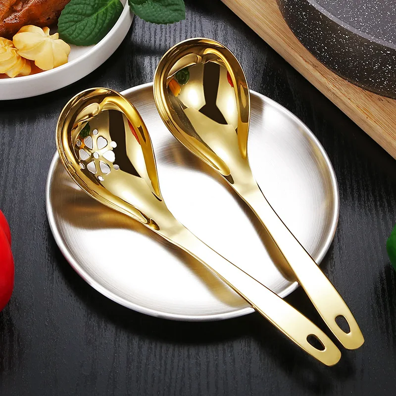 Stainless steel soup spoon, hot pot spoon set, household golden soup shell,  soup drain, long handle, drain spoon, porridge spoon - AliExpress