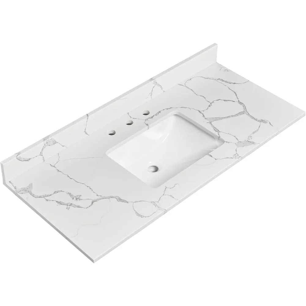 Bathroom Vanity Top with Undermount Rectangular Middle Sink and 4" Height Backsplash, Pre-Drilled 8 Inch Faucet Hole 2
