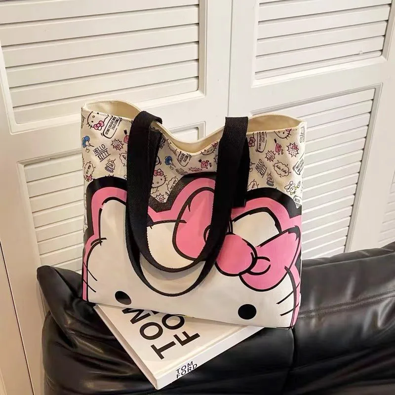 

Симпатичная Холщовая Сумка Hellokitty для женщин, новинка 2024, мультяшная сумка через плечо, сумка-тоут на плечо