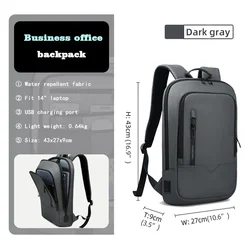 Sleek Waterproof Slim Backpack with USB Charging Port for Men - Minimalist Business & Travel Bag for 15.6 Inch Laptops (8228-Dark Gray)