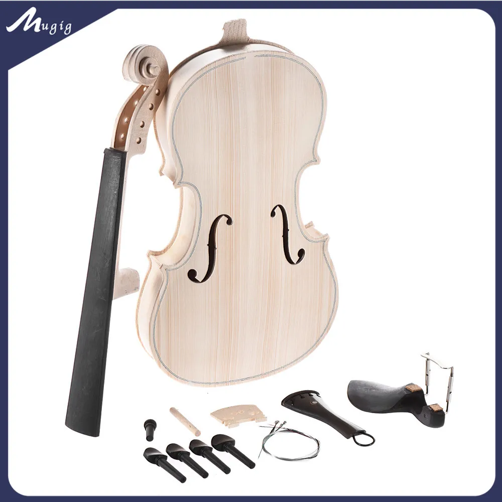 Acoustic Violin Violin Accessories Mugig 4/4 Full Size Violin DIY Kit Scroll Neck Natural Solid Wood Acoustic Violin Fiddle Kit W/ EQ Spruce Top Maple Fingerboard