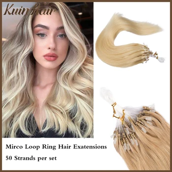 Lenza da pesca dritta con micro loop Estensione dei capelli Morbida cheratina Mirco Bead Anello Fusion Invisibile Remy brasiliano Capelli naturali reali