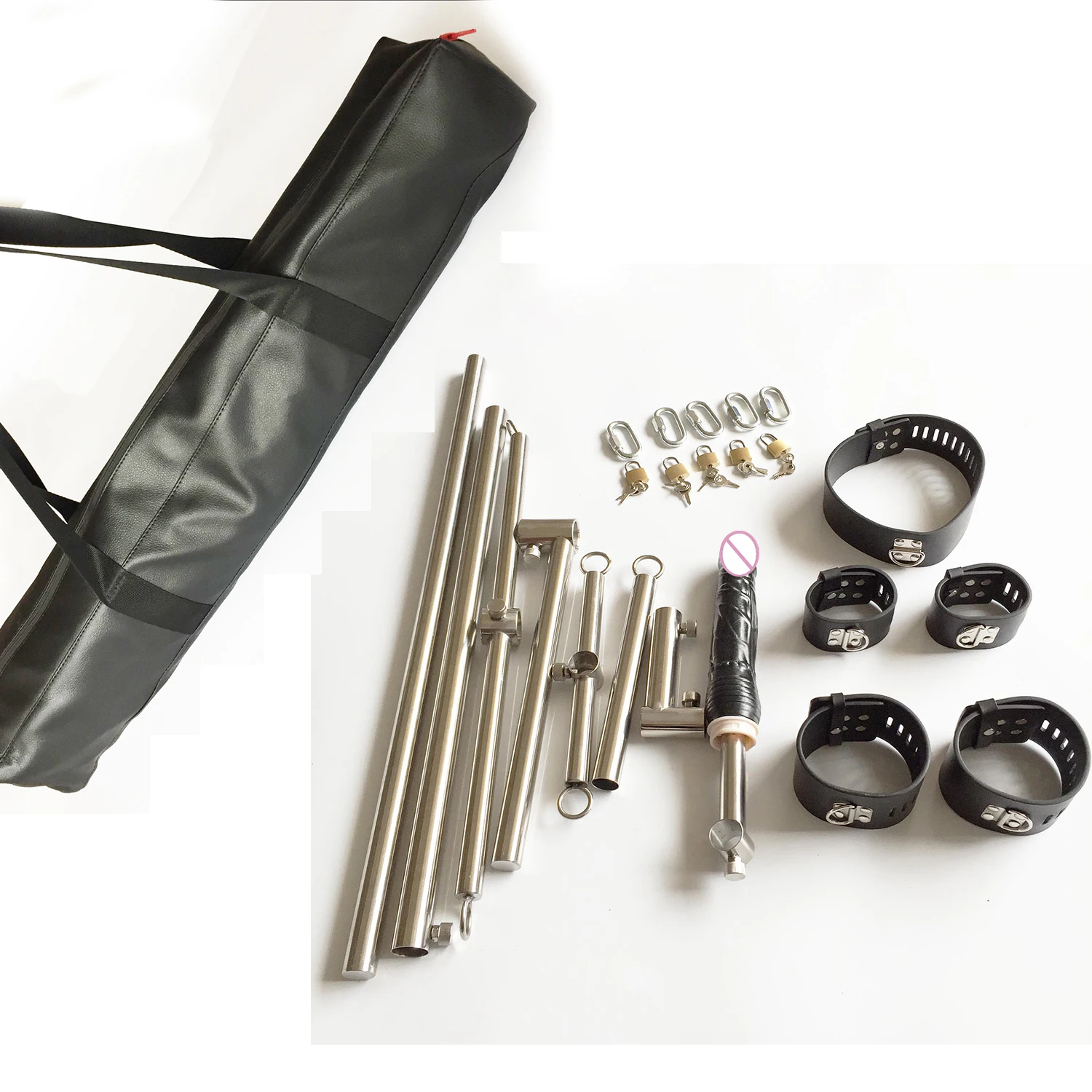 Stainless Steel Frame Spreader Bar with Anal Plug Bondage Leather Handcuffs Wrist Cuffs Anklet Collar Dildo Dog Slave SM Devices