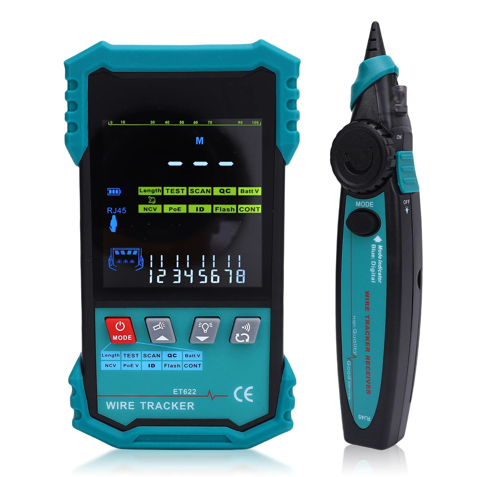 Cable Tester with POE Voltage Detection, Wire Tracker, RJ45 Length Measurement (