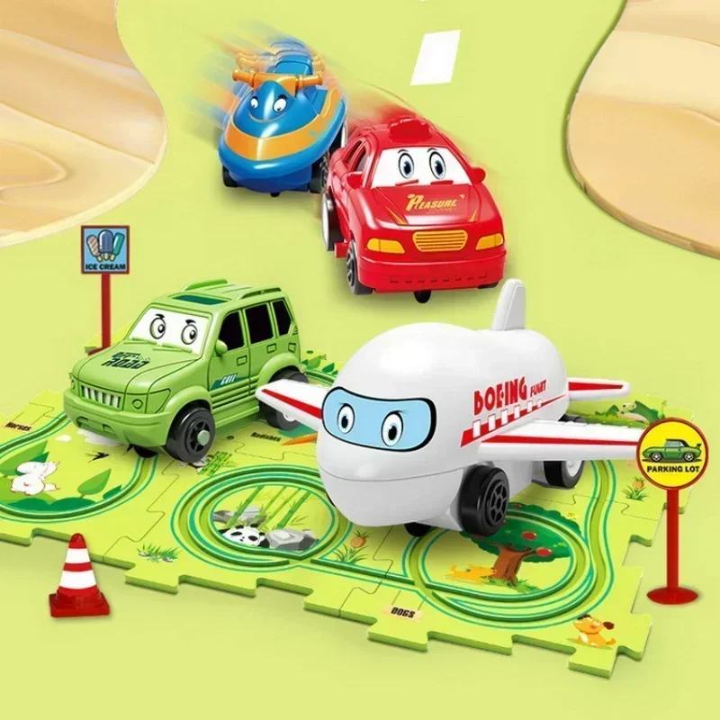 DIY Assembly of Electric Track City Scene Children's Educational Track Car Puzzle Car Game Set game mat 5-25Pcs Children's Gifts