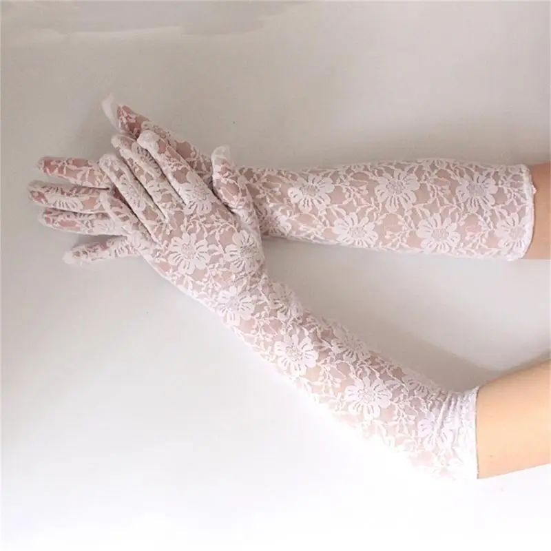 39BD Ellenbogenhandschuhe für Frauen, Abschlussballhandschuhe, Blumen-lange Handschuhe, Brauthandschuhe, Hochzeit – Detail 9