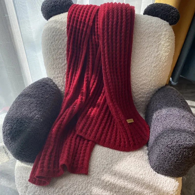 Scarf Accessories Knitting Scarf Christmas Women Winter Scarf Korean Woolen Scarf Lovers Men And Women Thicken Warm Students Solid Color Knitted Scarves