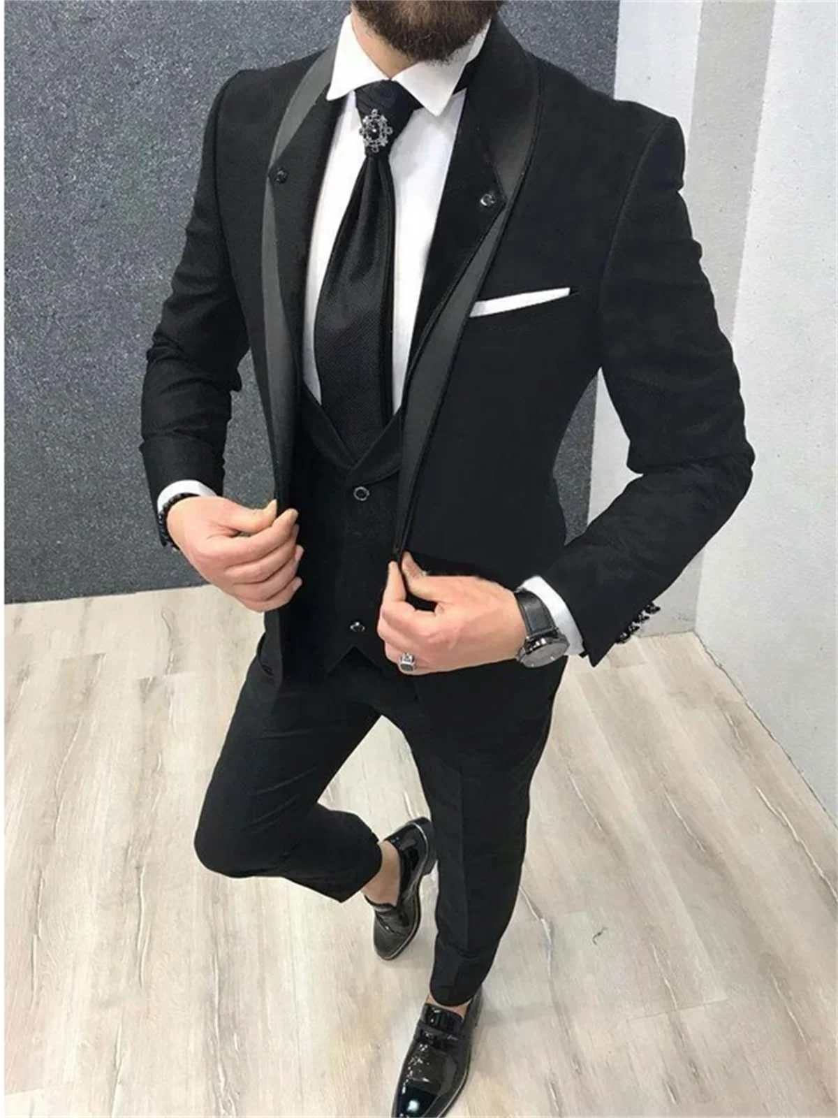 3 Piece High Quality Wedding/Men Suits Slim Fit  Groom Tuxedos Groomsmen Mens  Prom Bridegroom (Jacket+Pants+Vest)