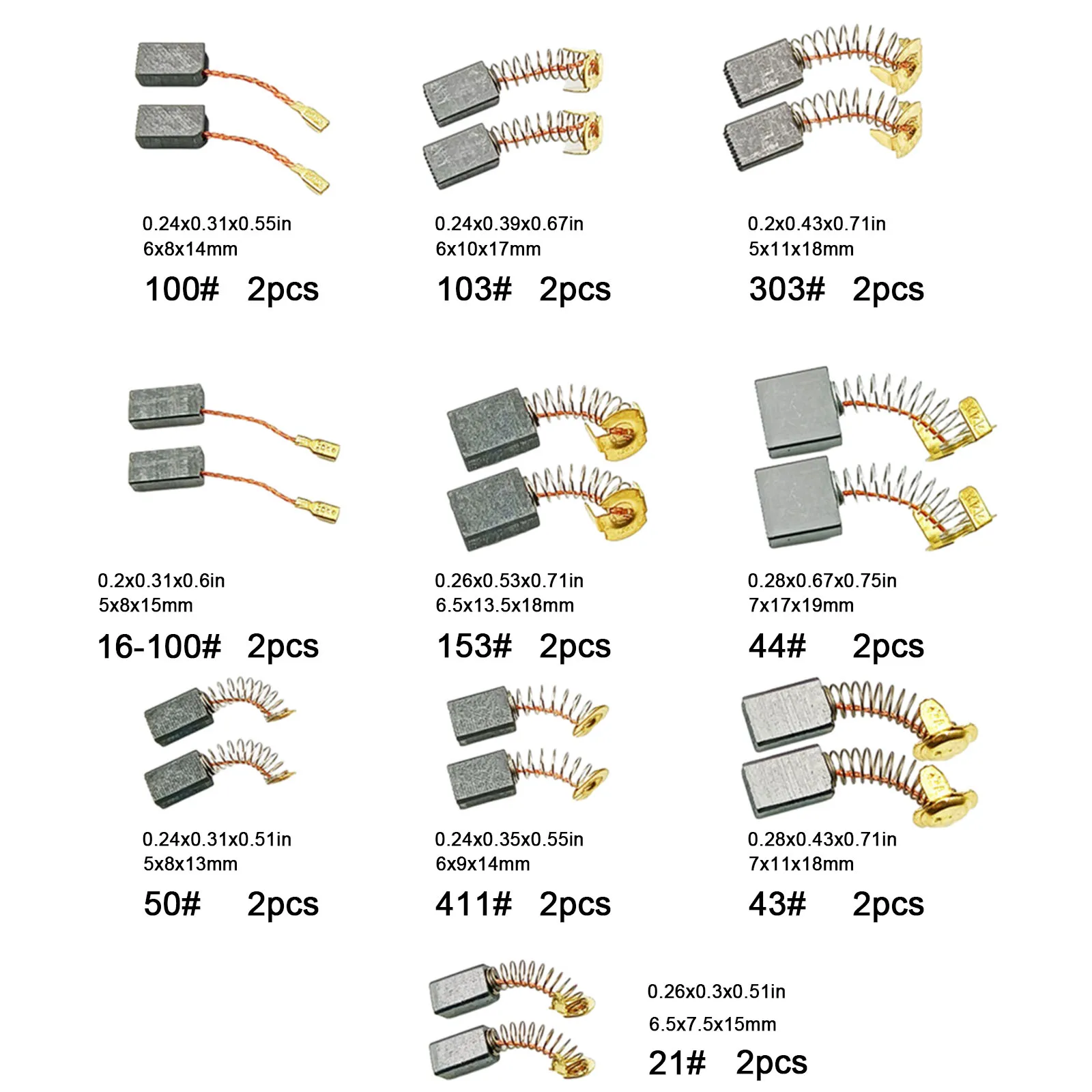 20Pcs/set 10 Sizes Electric Motor Carbon Brushes Replacement For Power Tool Hammer Drills Circular Saws Cut-off Saws