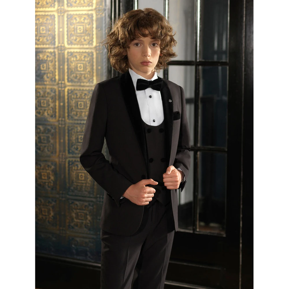 

Fashion Black Shawl Lapel Child Sets Elegant Formal Wedding Party Banquet 3 Piece (Blazer+Vest+Pants) Kids Clothes Boys 2023