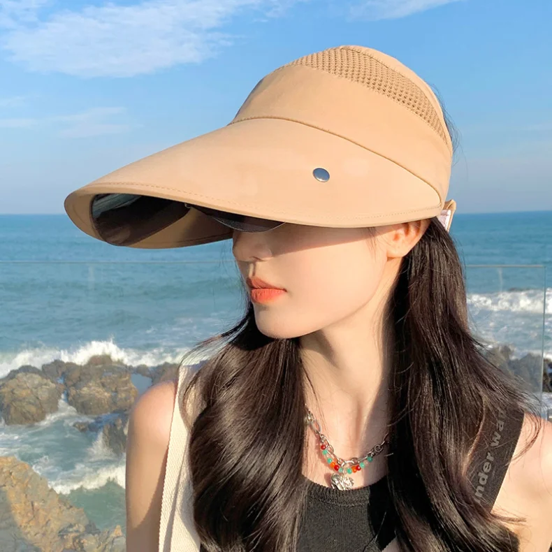 Gran oferta de sombrero de verano para mujer, con gafas de sol, de 13 cm, de ala grande, transpirable, para exteriores, con parte superior vacía, con cinta mágica ajustable, para viajes y playa_voghion.com
