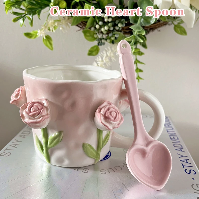 마카롱 컬러 러브 세라믹 스푼, 간편한 청소, 하트 모양, 주방 용품, 커피 스푼, 부드럽고 유약 내구성, 편리한
