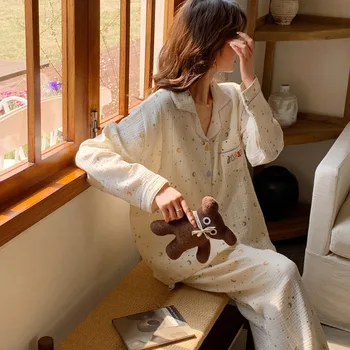 Cotton Maternity Nursing Sleepwear Sets Cartoon Cardigan Pajamas Suit Clothes for Pregnant Women Autumn Pregnancy Home Wear
