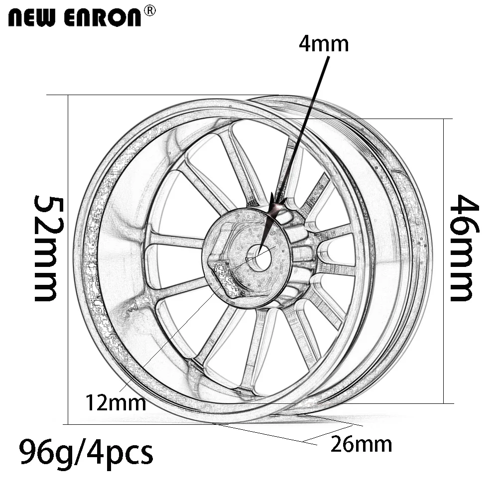 Lot de 4 Roues/Jantes Aluminium RC 1/10 pour Voiture RC Dérive