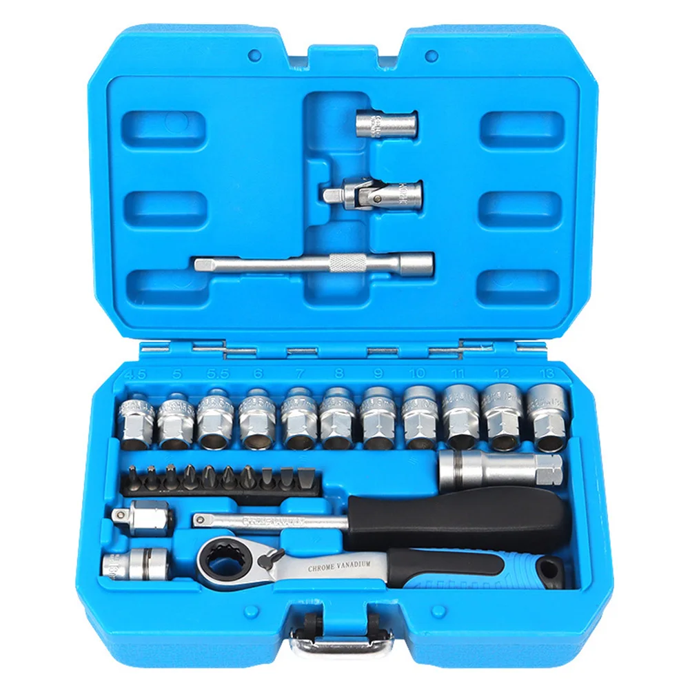 

29PCS Core Ratchet Socket Torque Wrench Kit Ratchet Wrench Square Joint Extension Bar Spinner Handle For Car Auto Repair Tool