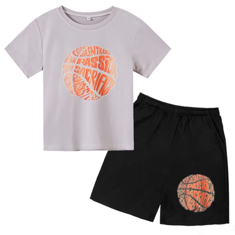 2024 New Fashion Printed Basketball Pattern Summer Children Comfortable Breathable Casual T-Shirt Shorts Two-piece Set