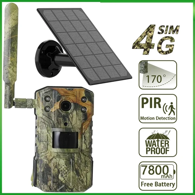 4G SIM Card 4MP 14MP Solar Trail Hunting Camera Waterproof 20M PIR Motion Detection Wildlife Camera IR Night Vision Device 1