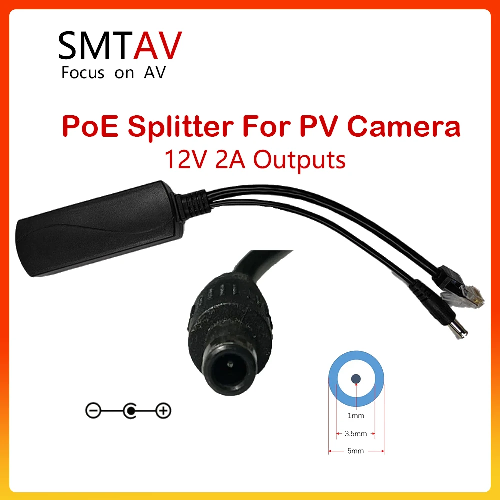 SMTAV Gigabit PoE Splitter DC12V 2A Outputs For Video Conference Camera PV Camera