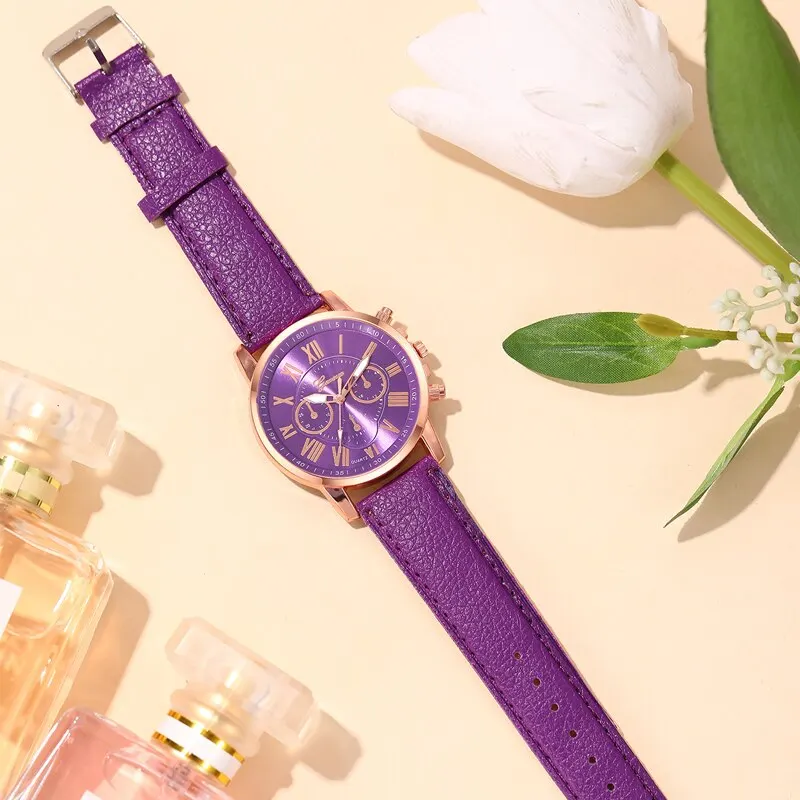 Reloj Mujer Fashion Women Watches Ladies Purple Leather Quartz Wrist Watch for Women Bussiness Casual Watch Relogio Feminino - 5