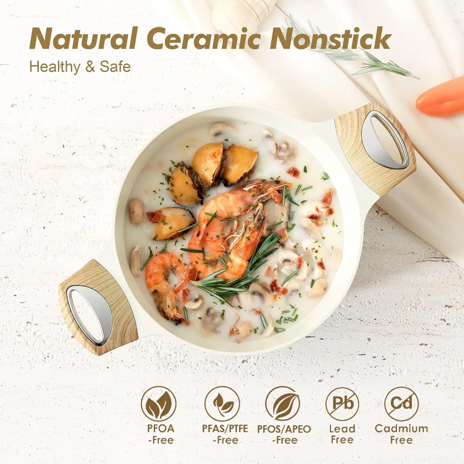 Ceramic Nonstick Stock Pot with Lid, 2.6/4.5/6.6/8.5 QT Soup Pot Casserole Pot, Non-toxic Healthy Pasta Pot, Large Cook 2