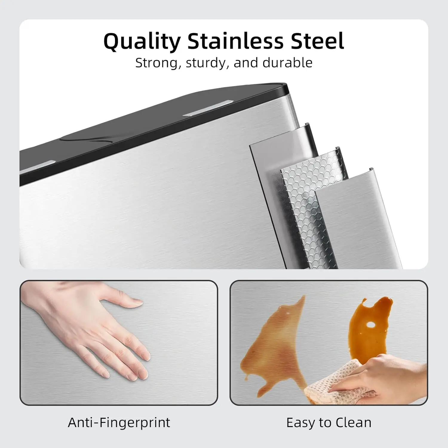 60 Liter / 16 Gallon Dual Trash Can with Lid, Stainless Steel Kitchen Step Garbage Can, 2 x 8 Gal Double, Customized 4