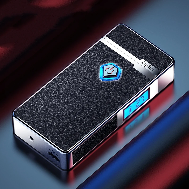 

Leather Wrapped Metal Windproof USB Rechargeable Lighter, Pulse Flameless Double-arc Cigar Lighter, High-end Gift for Men