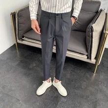 

Trousers Korean Style Slim Fit Work Trousers Men Bottoms Casual Pants Men Spring Summer Ankle Length Pants
