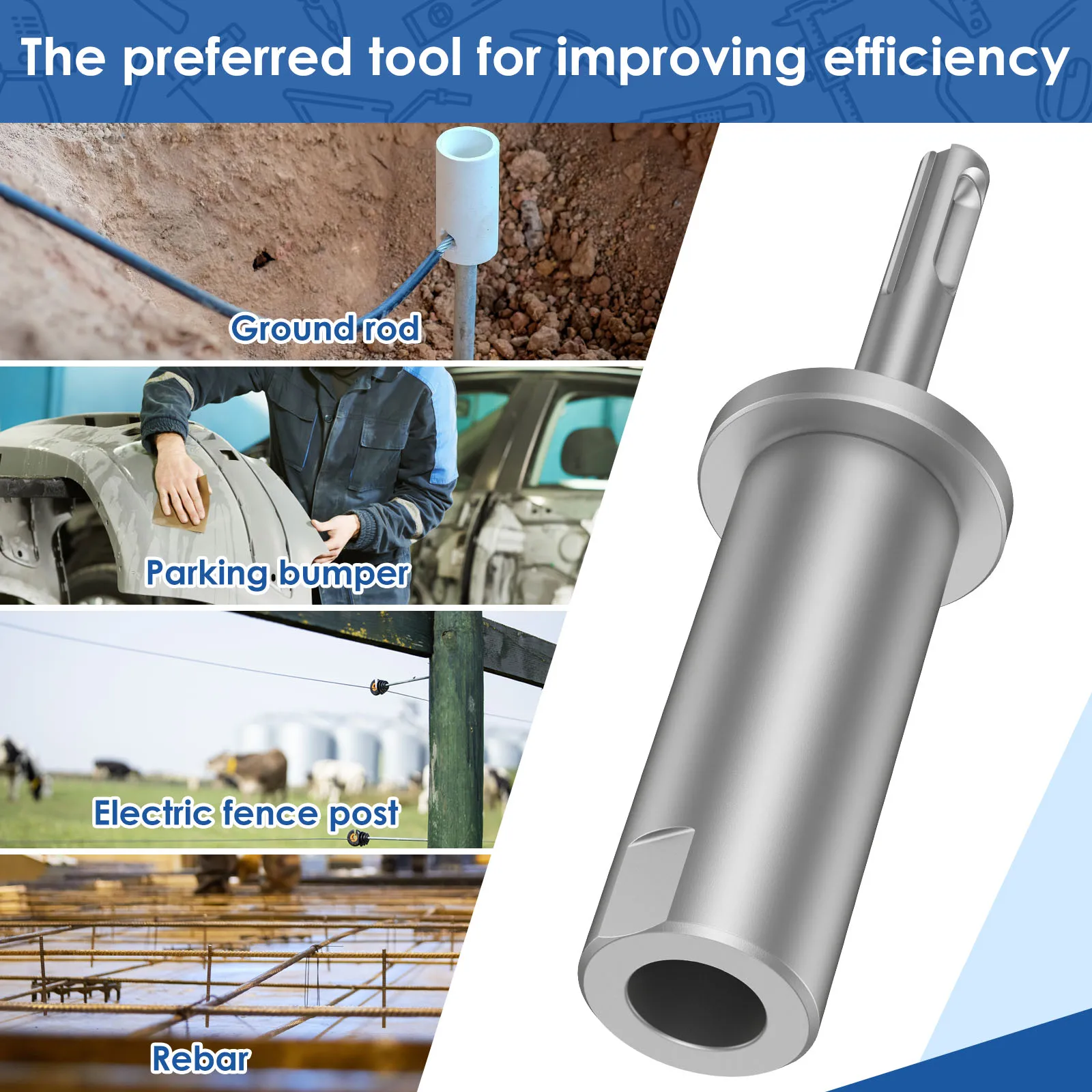 SDS Plus Ground Rod Driver Durable Hardened Steel SDS Plus