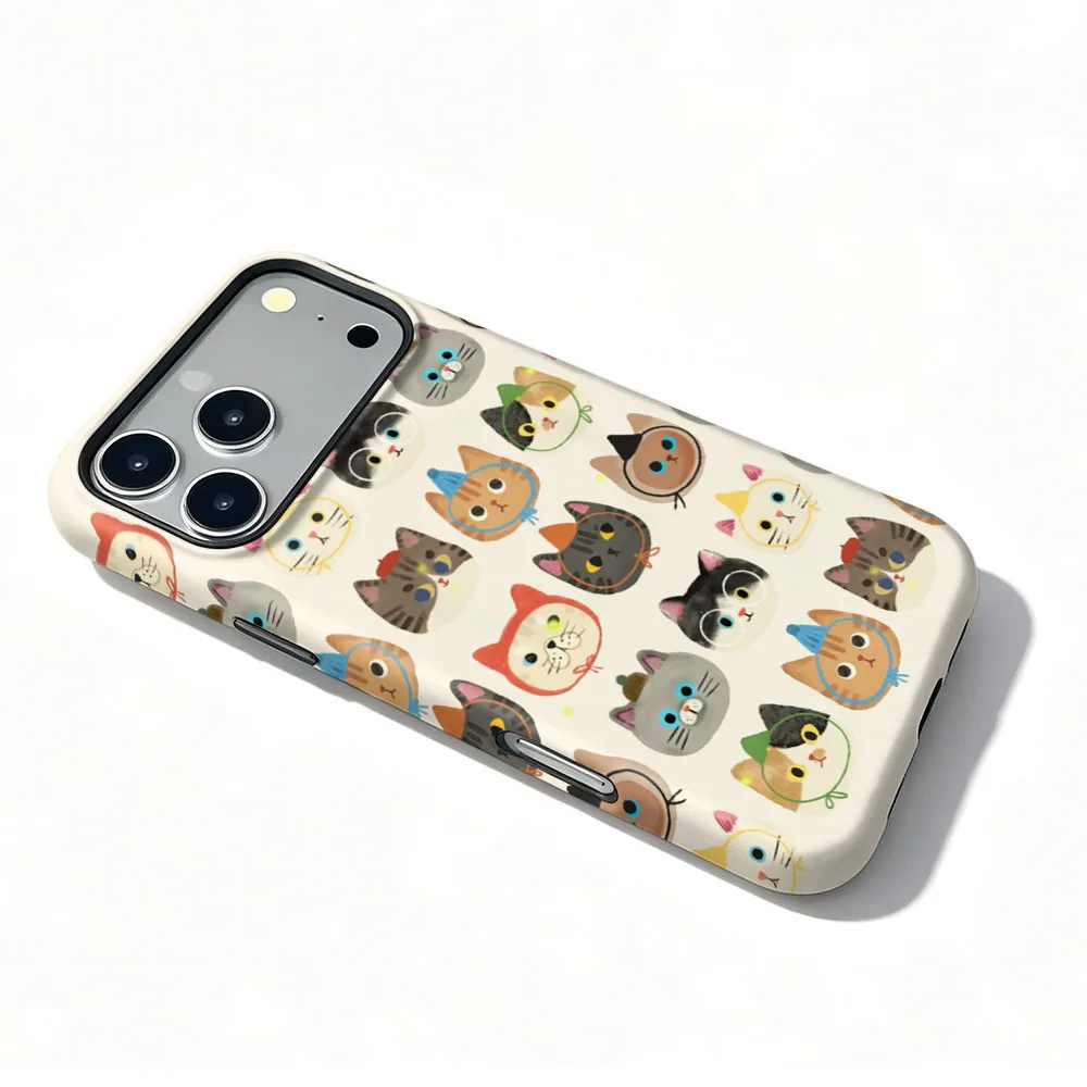 Magnetic Cartoon Cat Shockproof Phone Case with 2-in-1 Film Shell Cover