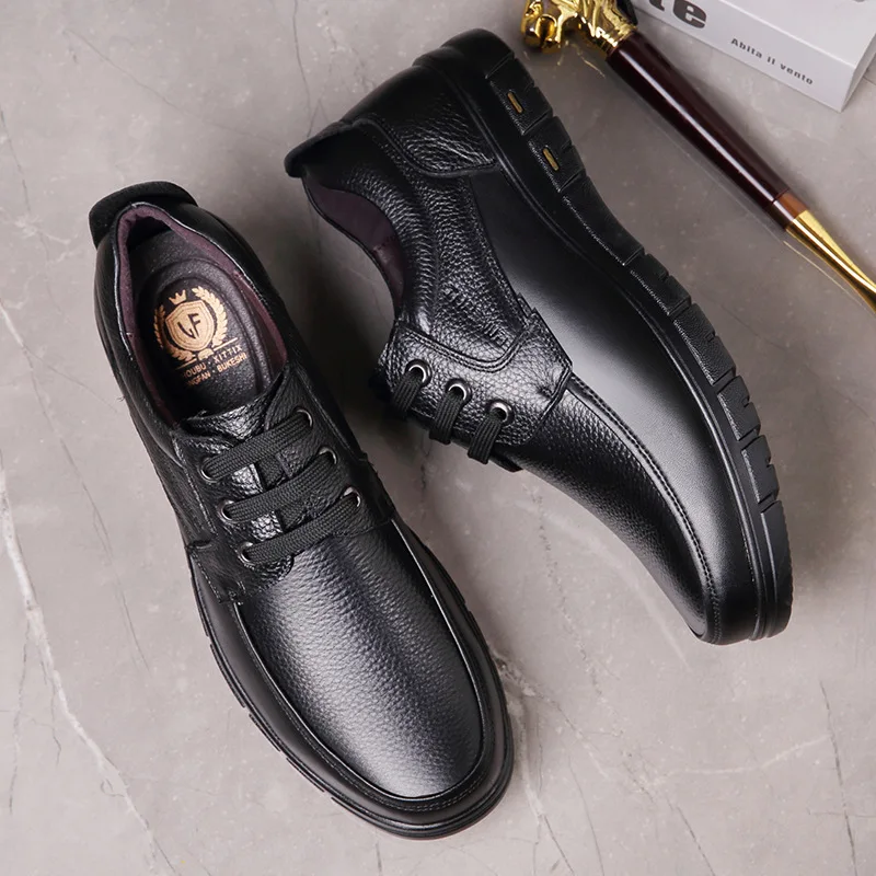 Handmade Leisure Men Shoes New Trendy Minimalist Work Shoes With Lace Up Middle-Aged Dad Formal Casual Business Leather Shoes 4
