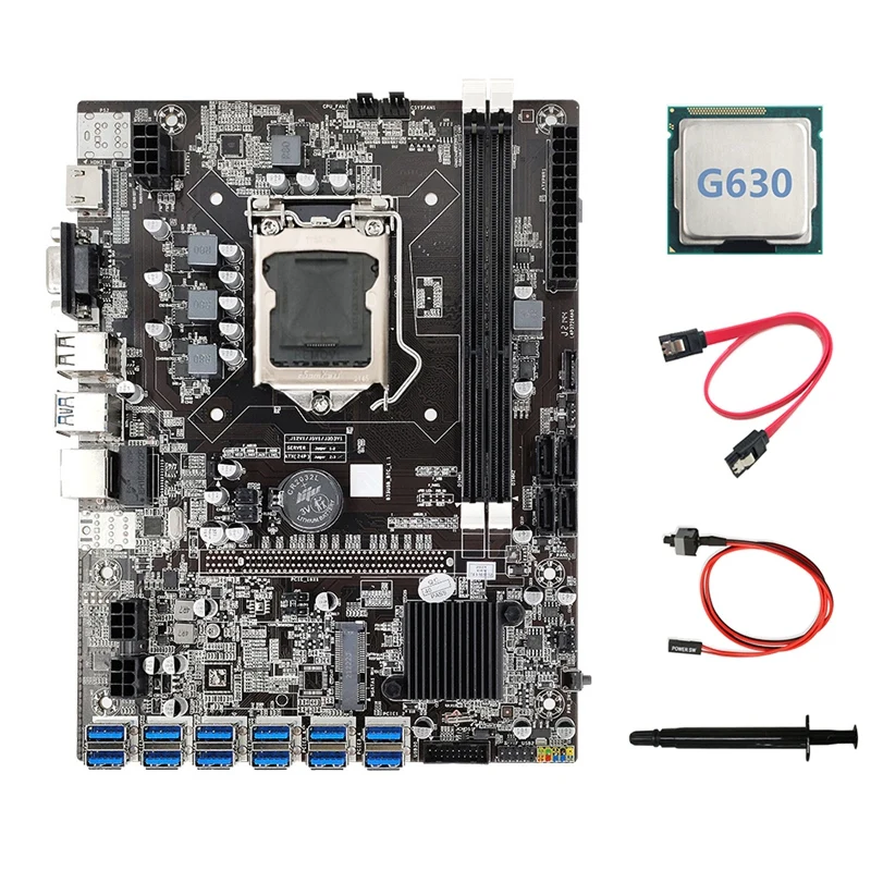 B75 ETH Miner Motherboard 12 PCIE To USB3.0+G630 CPU+Thermal Grease+SATA Cable+Switch Cable DDR3 LGA1155 Motherboard best computer motherboard