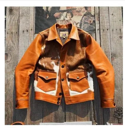 

YR!2024 New arrival.luxury Brown natural US jacket,quality Men slim biker leather coat.Classic stitching fur clothes.