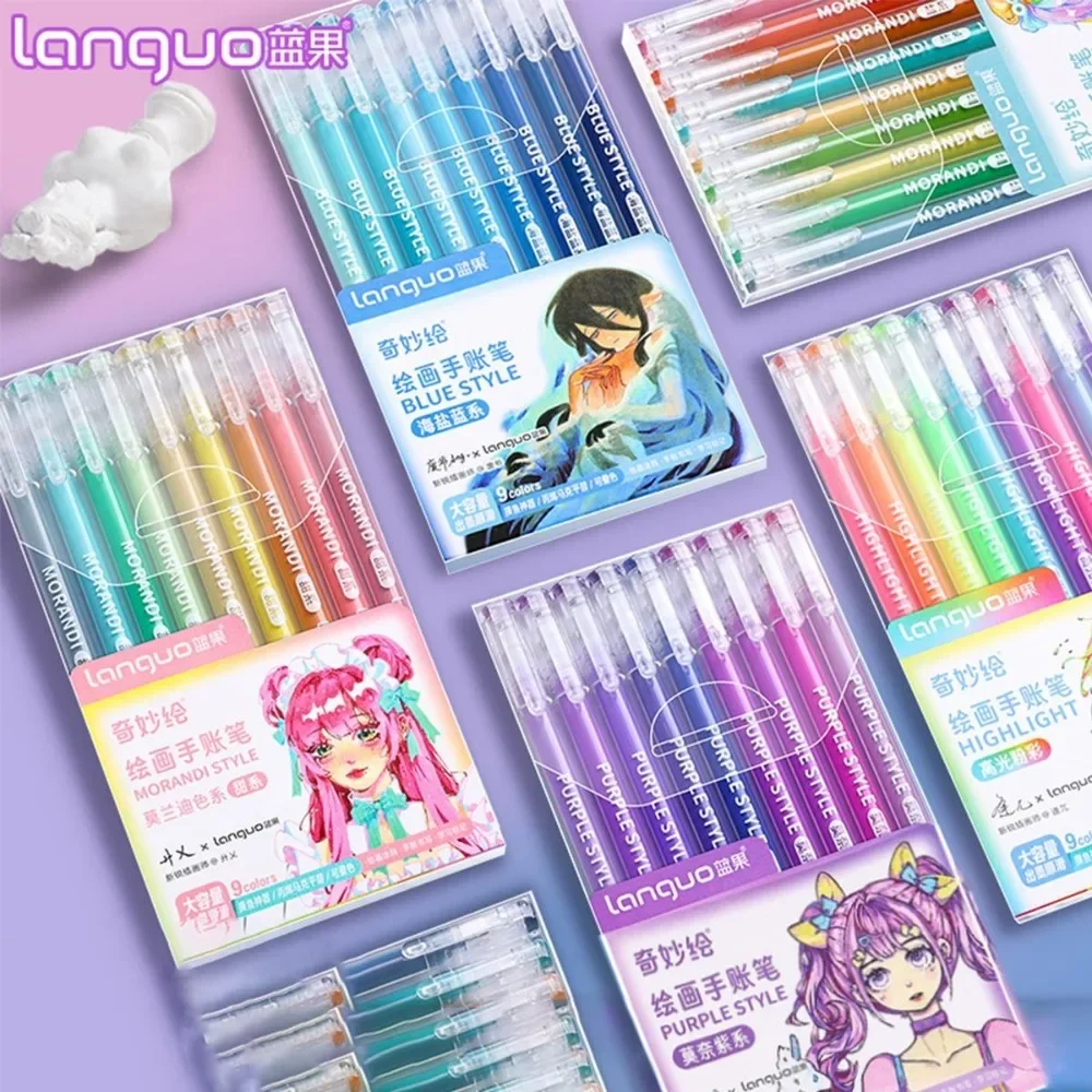 Languo 9 Color Highlighters Pen Shiny Bling Pen for Diary Notebook Painting Drawing Writing Student Art Stationary Supplies - 2