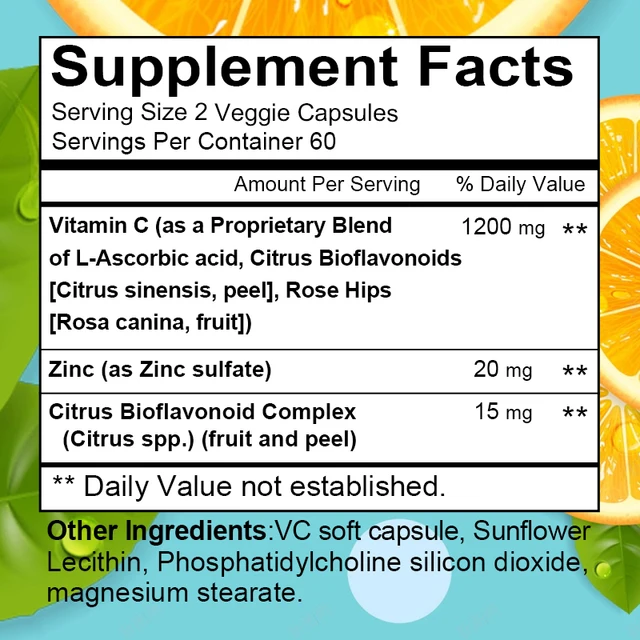 1486-273609.jpg Vitamin C + Zinc Capsules - Immune System Booster Antioxidant Helps Improve Skin Brightening Supports Cellular Energy Production