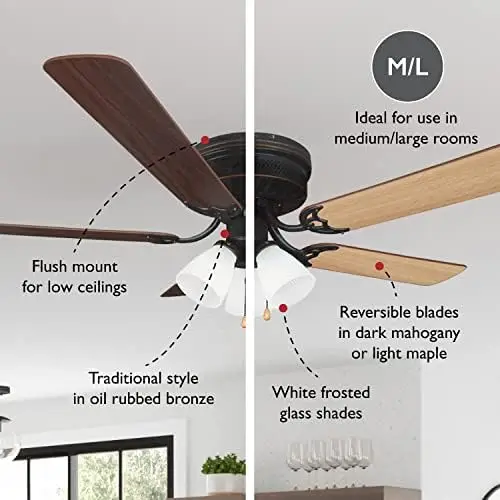 

Millbridge 52-Inch Traditional Indoor Tri-Mount Ceiling Fan, Reversible Blades, Satin Nickel Solar fan Summer gadgets Stroller f