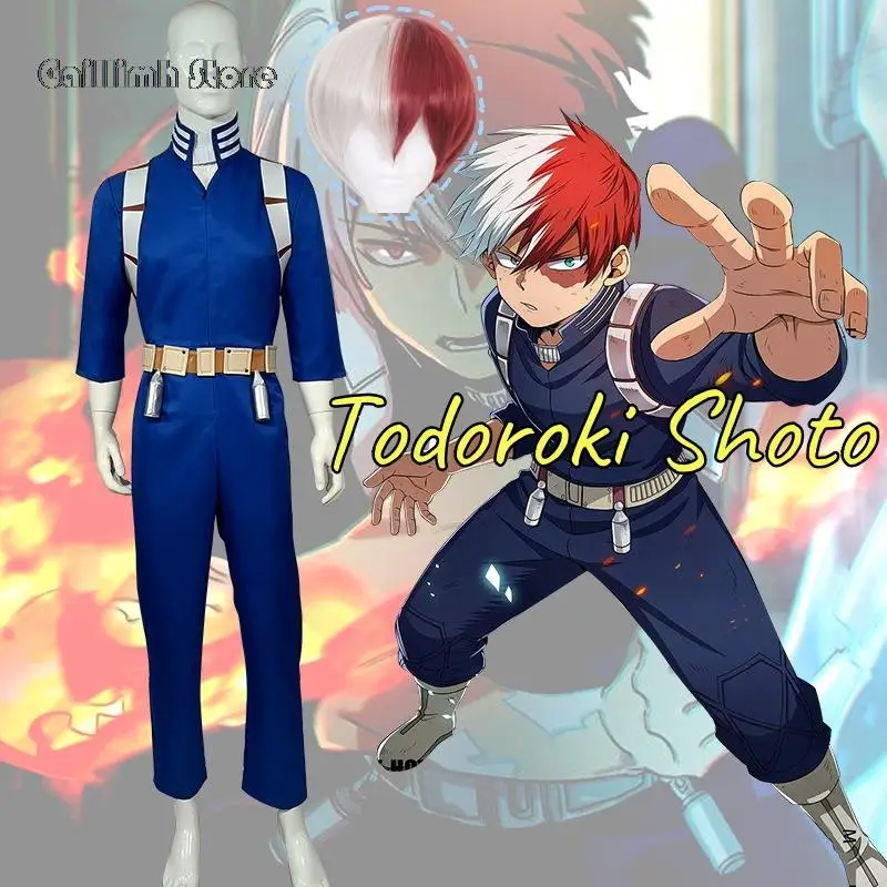 

Anime My Hero Academia Todoroki Shoto Hero Clothing Cosplay Unisex Suit And Wig Halloween Cosplay Costume Top Pants Belt Set