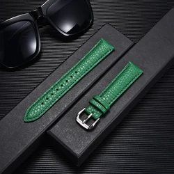Luxurious Lychee Pattern Genuine Leather Watch Band - Elegant Bracelet Strap - 22mm (Green)