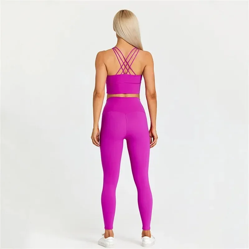 Lemon Women Fitness Bra And Legging 2pcs Soft Yoga Set  Cross Back Gym Underwear Top Sport Suit Workout Training Sportwear
