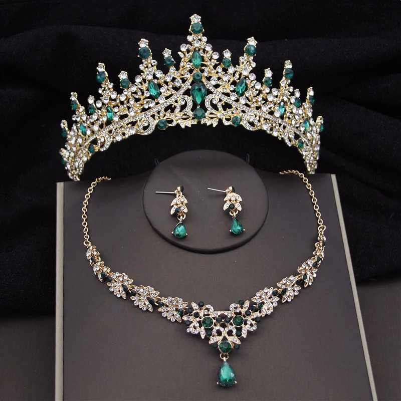 Tanio Zielony kryształ zestawy biżuterii dla nowożeńców dla kobiet luksusowe