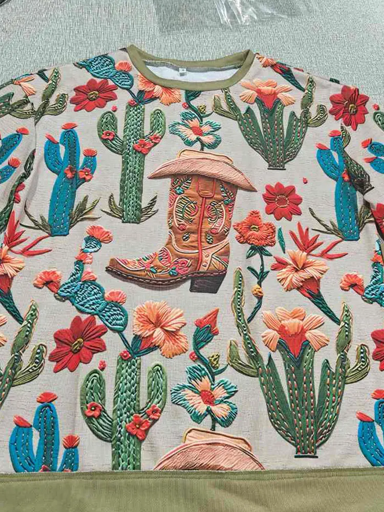 Vintage Western Boots Floral Art Printed Sweatshirt