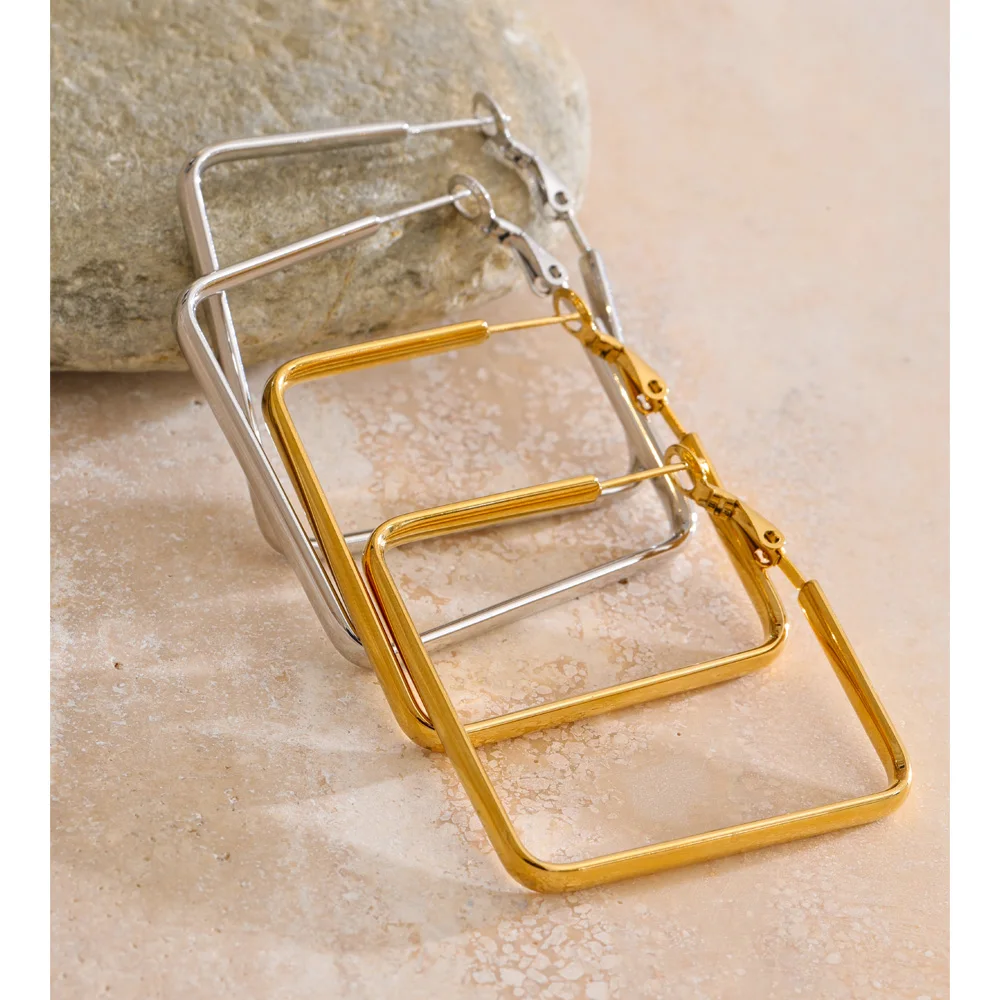 Yhpup Earrings Stainless Steel Square Hollow Hoop