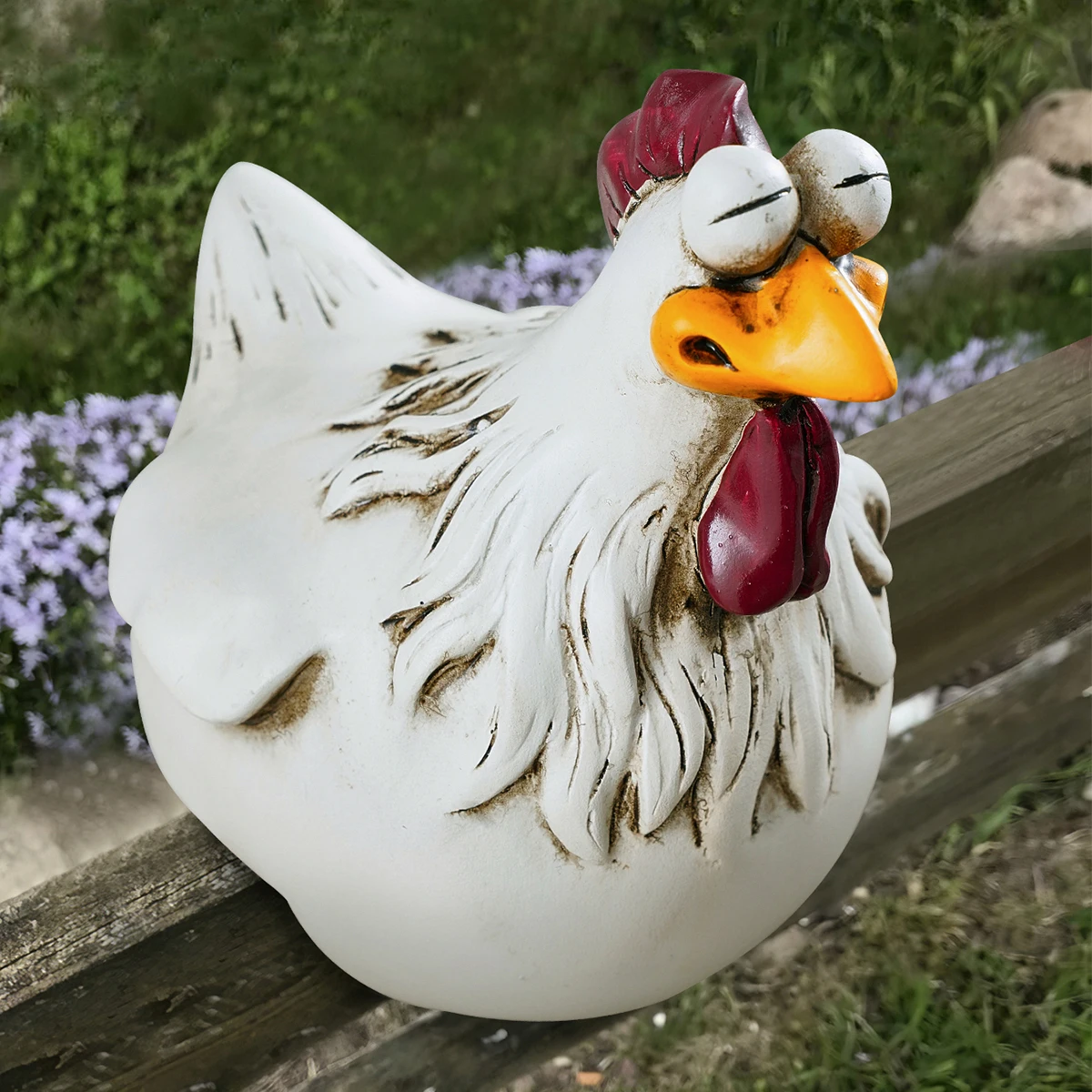 1PC waterproof resin material fence decoration white little hen decoration, funny expression courtyard fence decoration hen