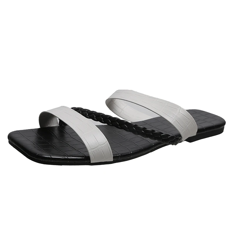 Women's Geometric Woven Open Toe Flat Slide Sandals Casual Summer Fashion  Walking Slippers Shoes Black EUR39(8) 